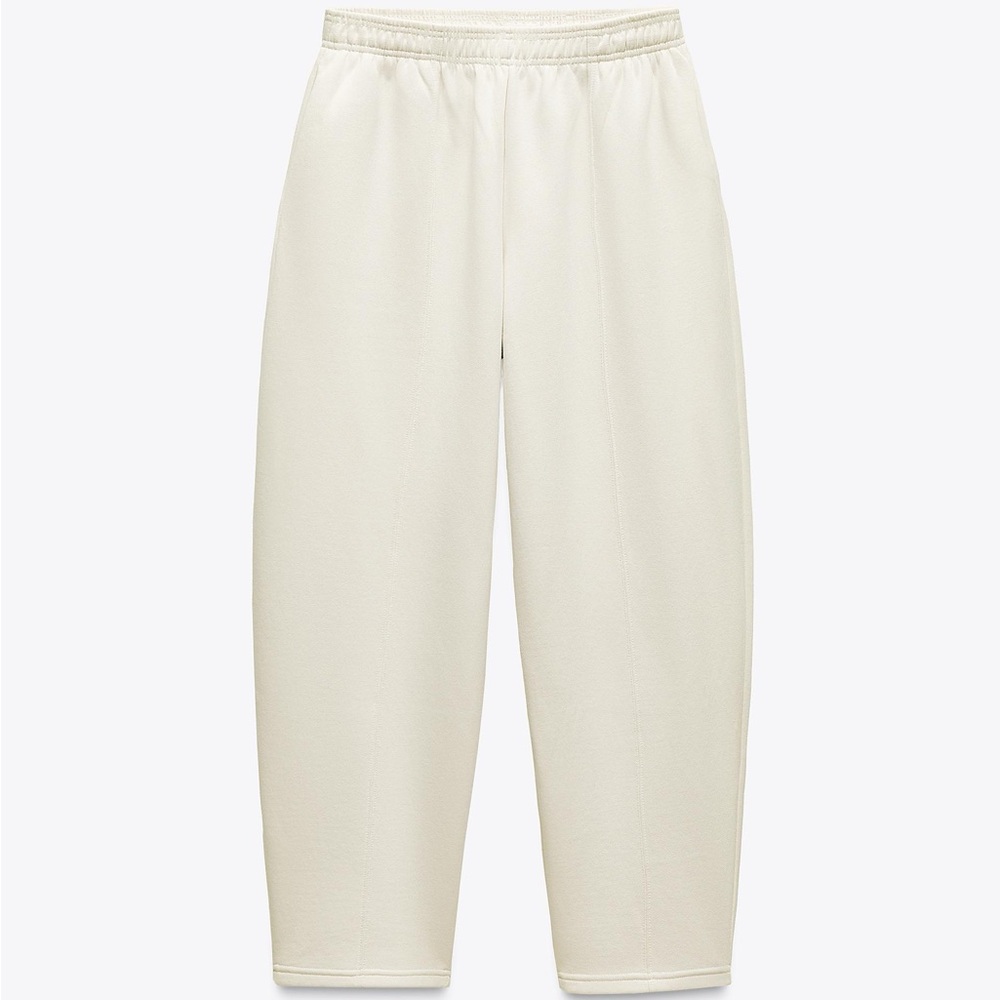 ZARA Tapered Plush Pants XS Cream